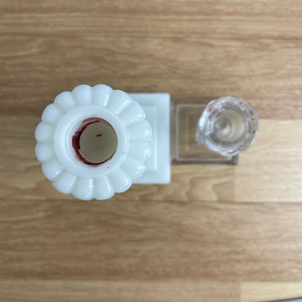 Vintage Milk Glass and Clear Glass Dolphin Koi Fish Candlestick Holders Set 2